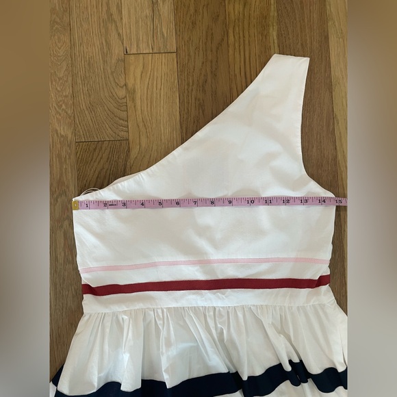 J. Crew One Shoulder Fit-n-Flare Poplin White Dress with Colorful Stripes - Picture 12 of 15